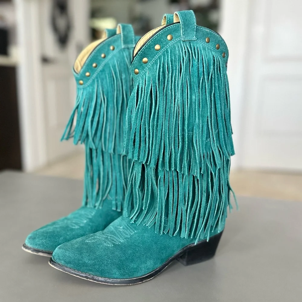 Smokey Mountain Teal Blue Fringe Cowgirl Women’s Boots Size 8.5 - Picture 6 of 14